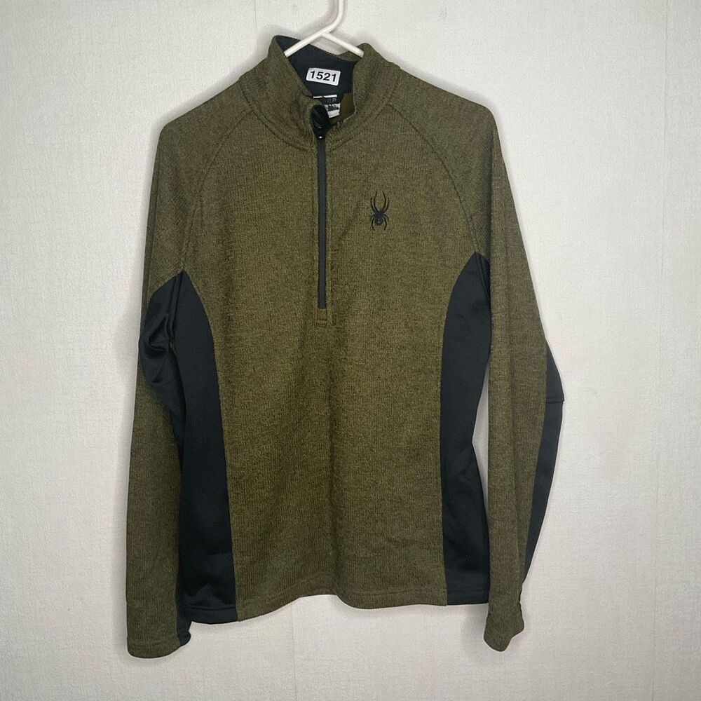 Spyder Half Zip Sweater Mens Medium Gait Knit Pullover Jacket Olive Green Moto